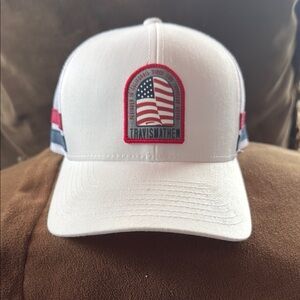 Travis Mathew White hat Cap with American Flag Patch